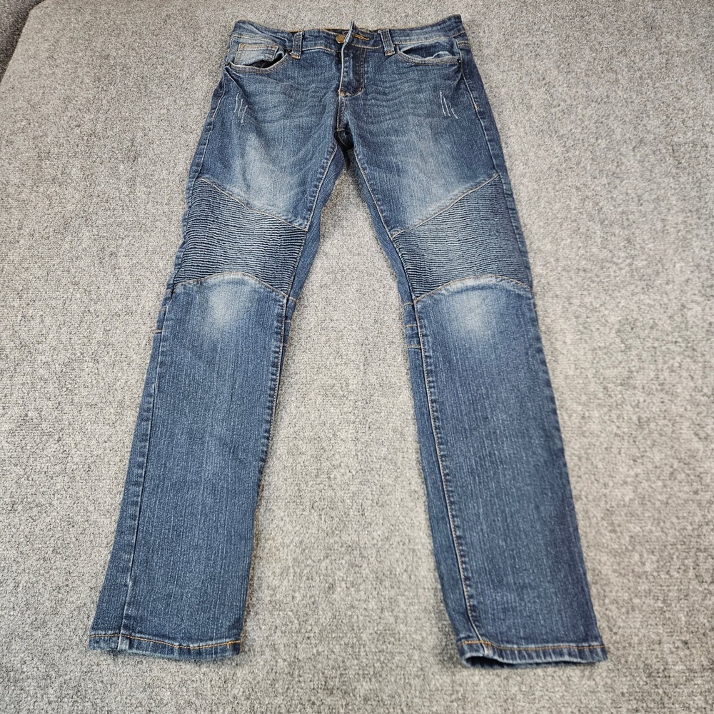 CJ Black Mens Skinny Flex Moto Jeans Blue Denim Ribbed Knee 30x30